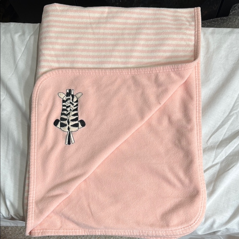 Vintage Gymboree Pink Baby Blanket with Zebra Embroidery